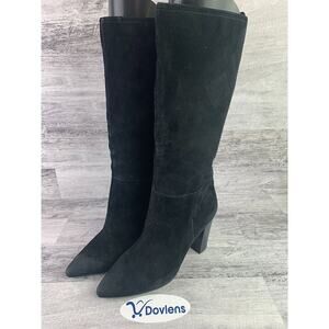 T&B Womens Black Suede Pointed Knee-High Boots Size 10M